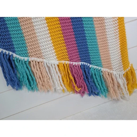 Body Glove Crochet Swim Cover Women Large Open Knit Fringe Unicorn Rainbow Beach - Picture 3 of 12